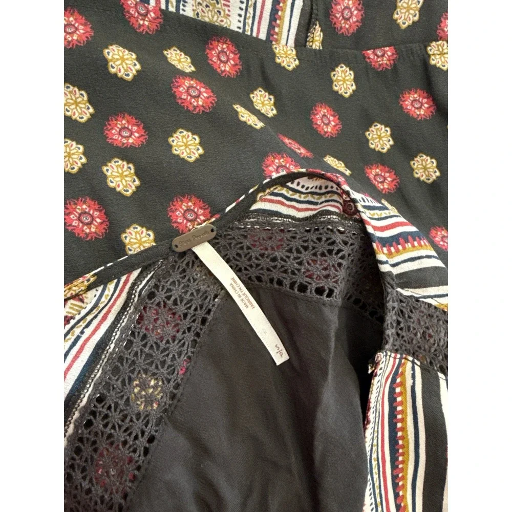 J14 Free‎ People Womens Rain or Shine Mini Dress Long Sleeve Black Multicolor - Picture 6 of 6